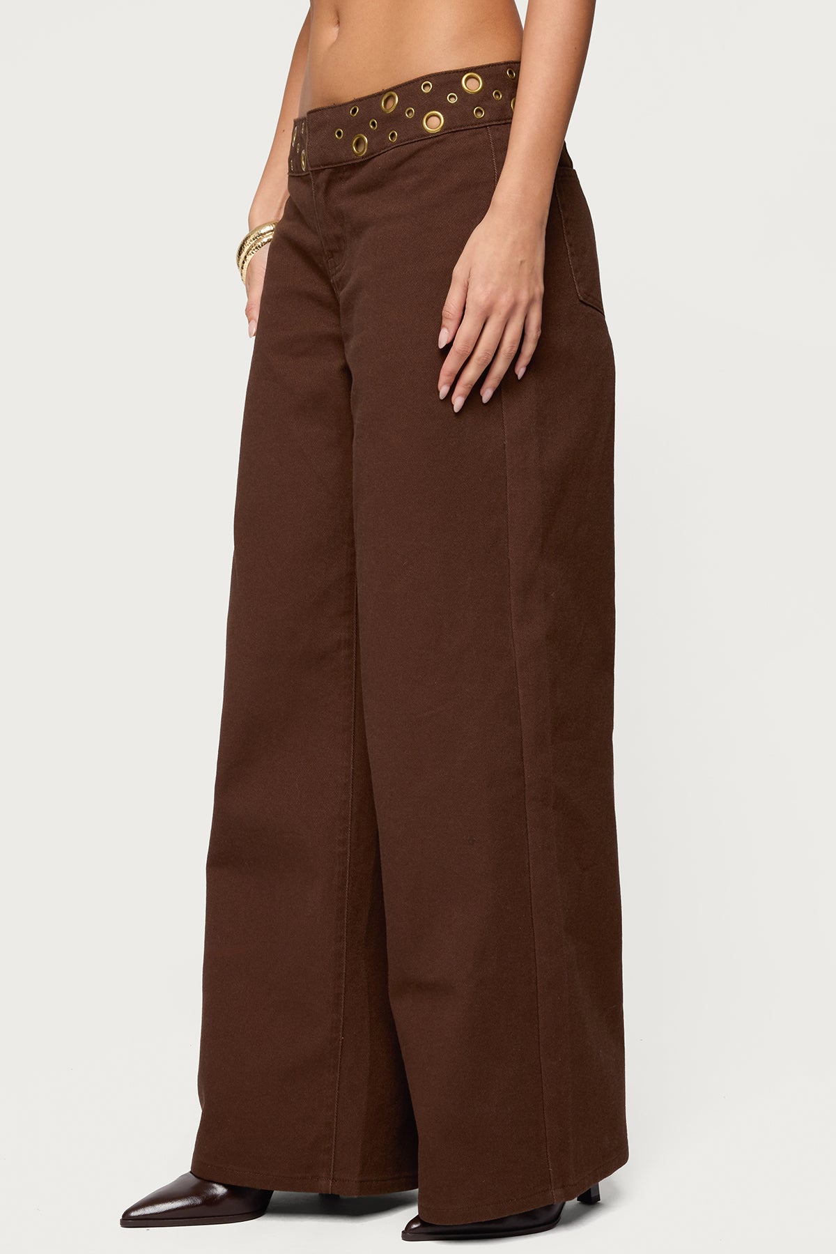 Mixed Grommet Low Rise Wide Leg Jeans - Image 3