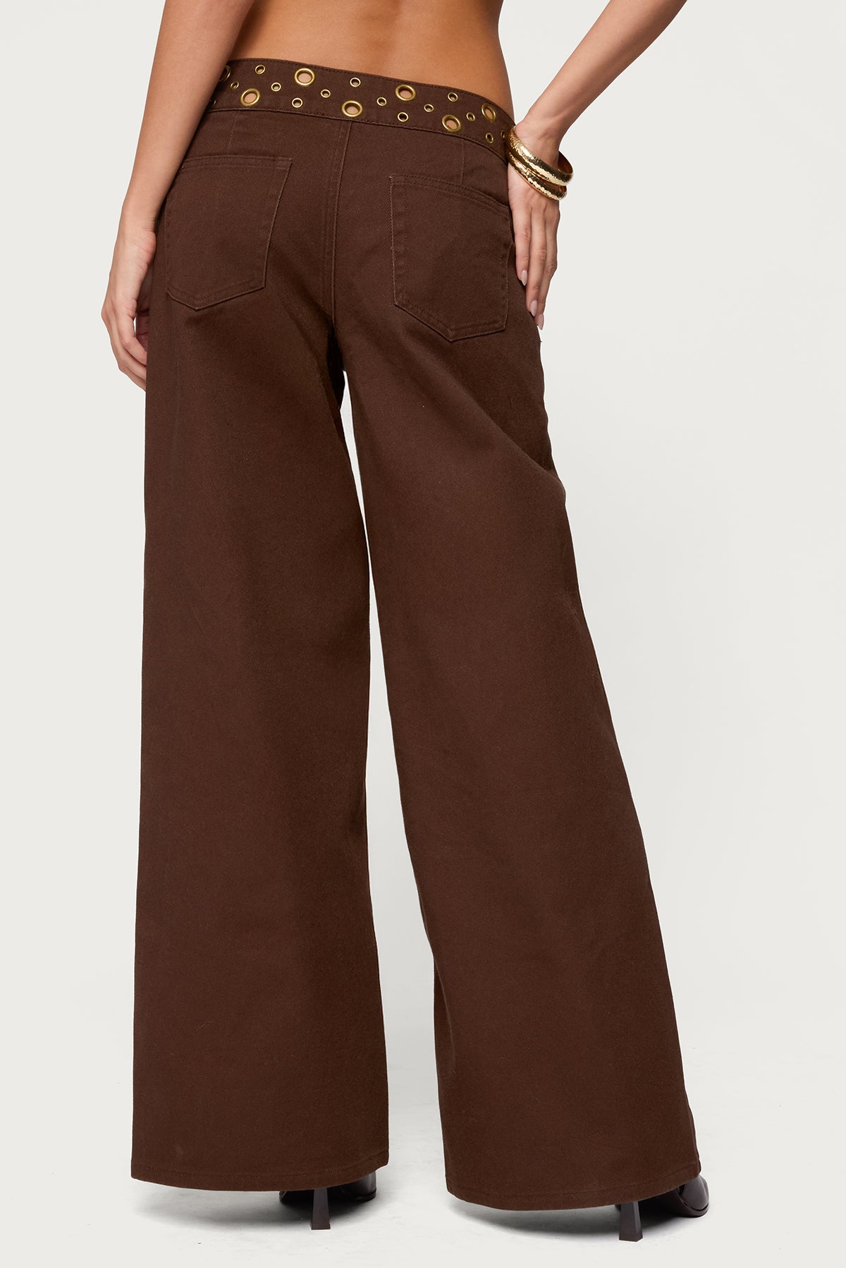 Mixed Grommet Low Rise Wide Leg Jeans - Image 4