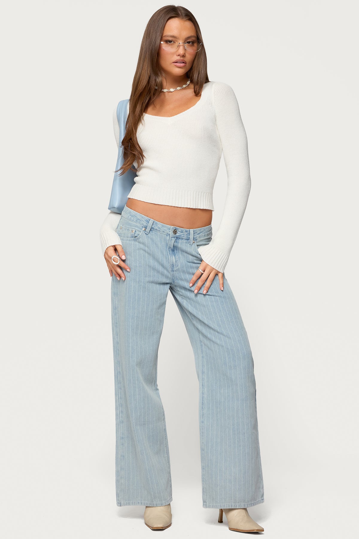 Maliah Ribbed Knit V Neck Top - Image 2