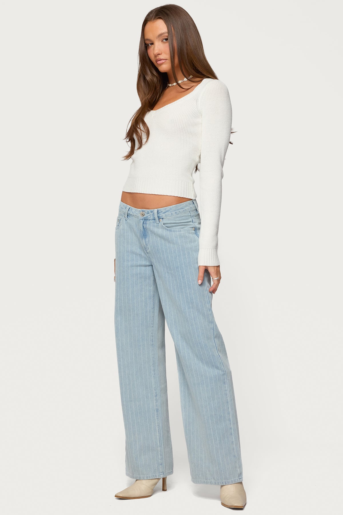 Maliah Ribbed Knit V Neck Top - Image 4