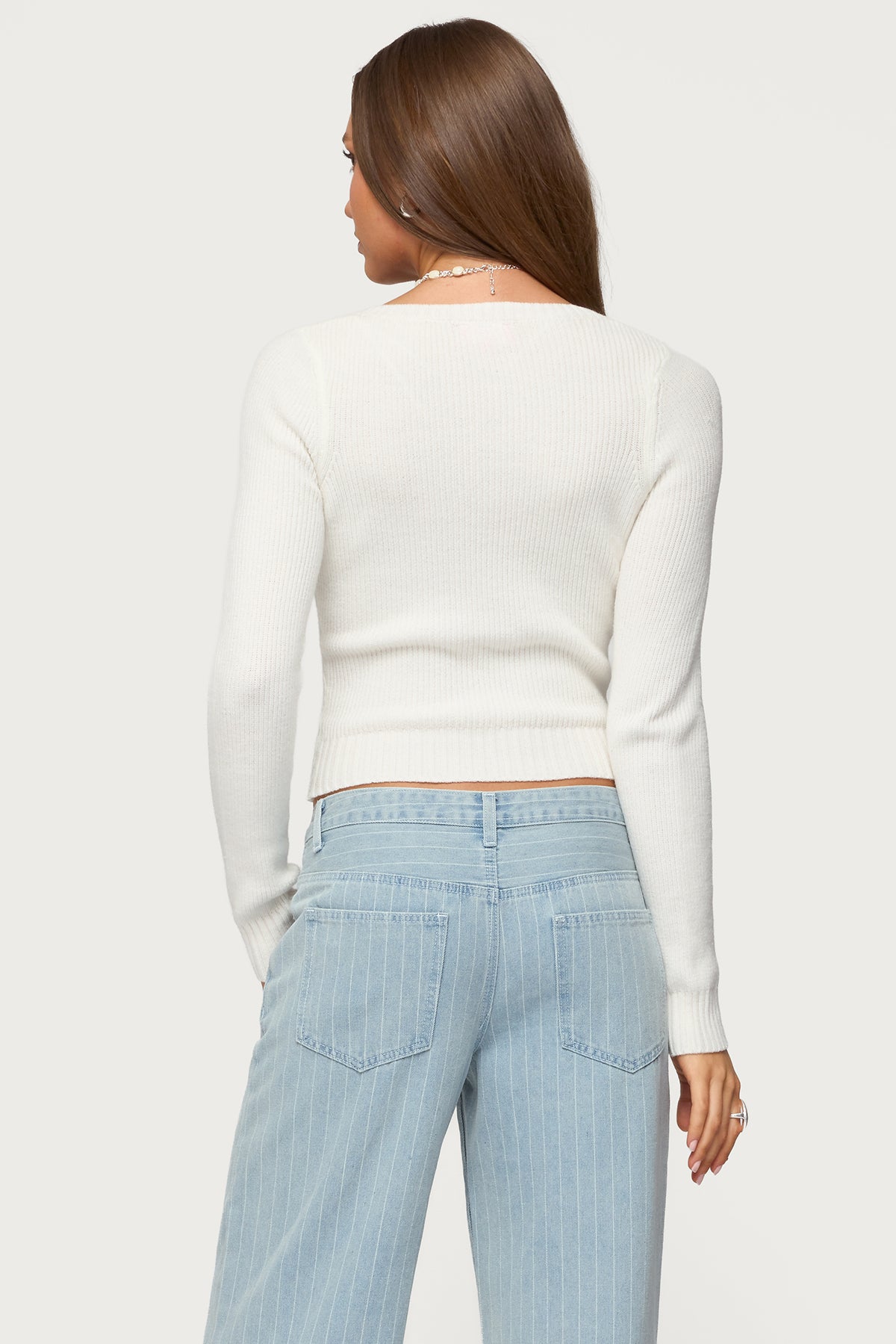 Maliah Ribbed Knit V Neck Top - Image 5