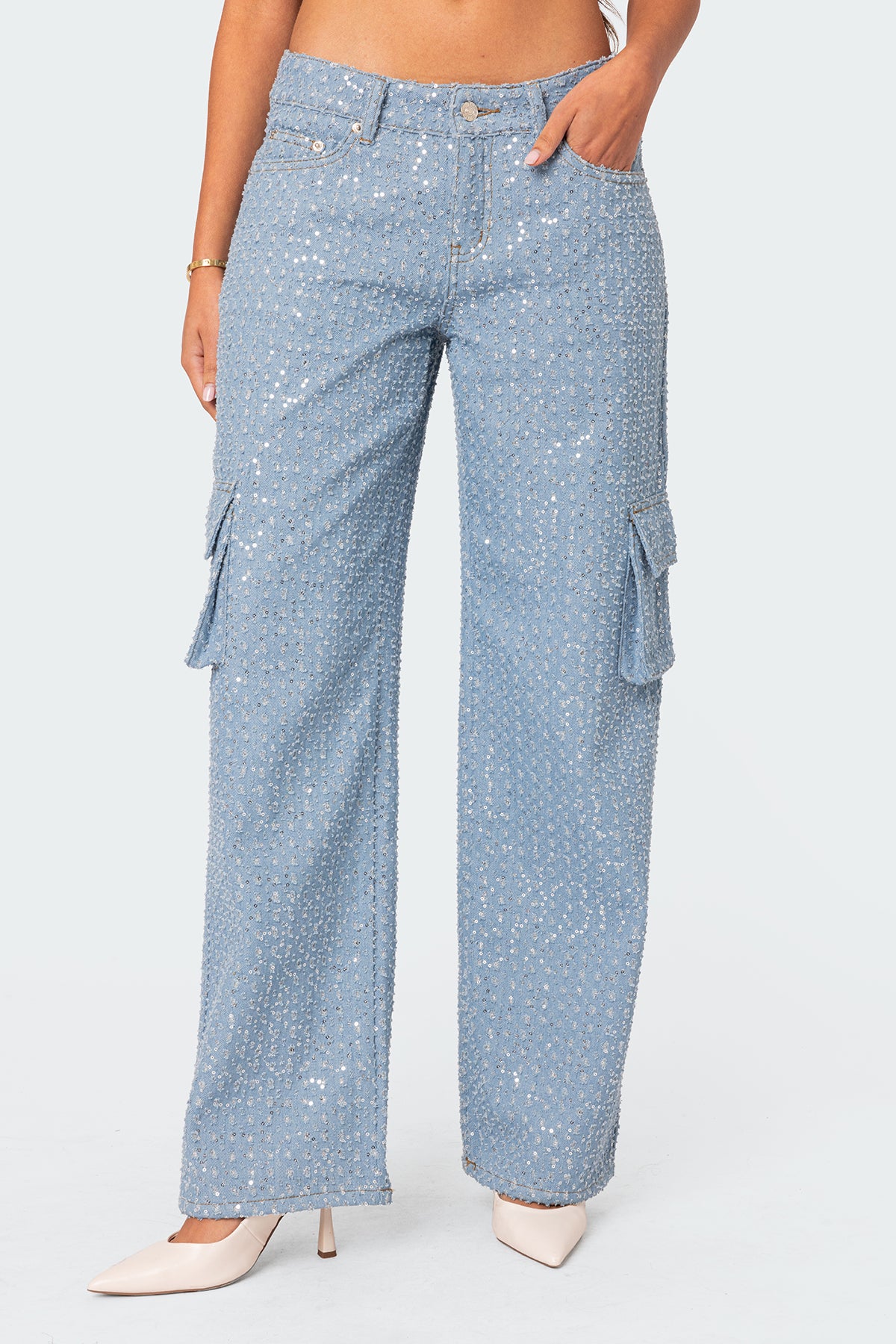 Icing Sequin Low Rise Baggy Cargo Jeans - Image 2