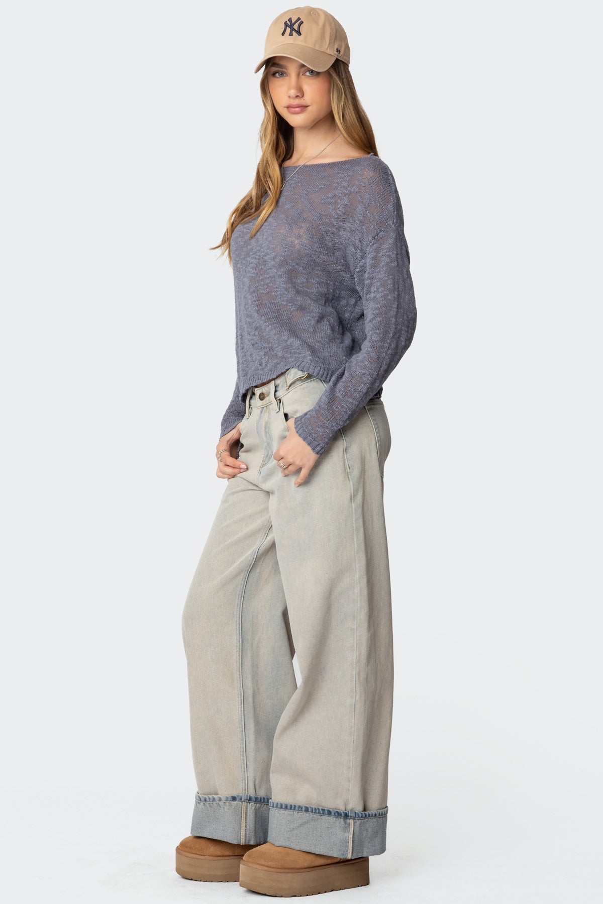Double Belt Washed Low Rise Baggy Jeans - Image 3