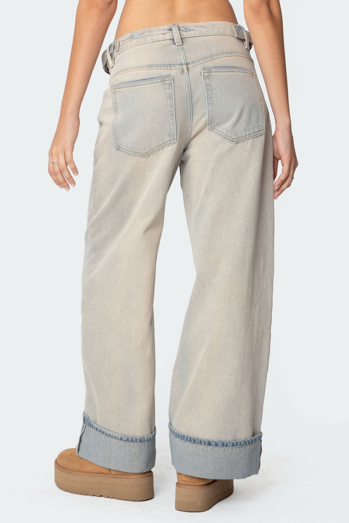 Double Belt Washed Low Rise Baggy Jeans - Image 5