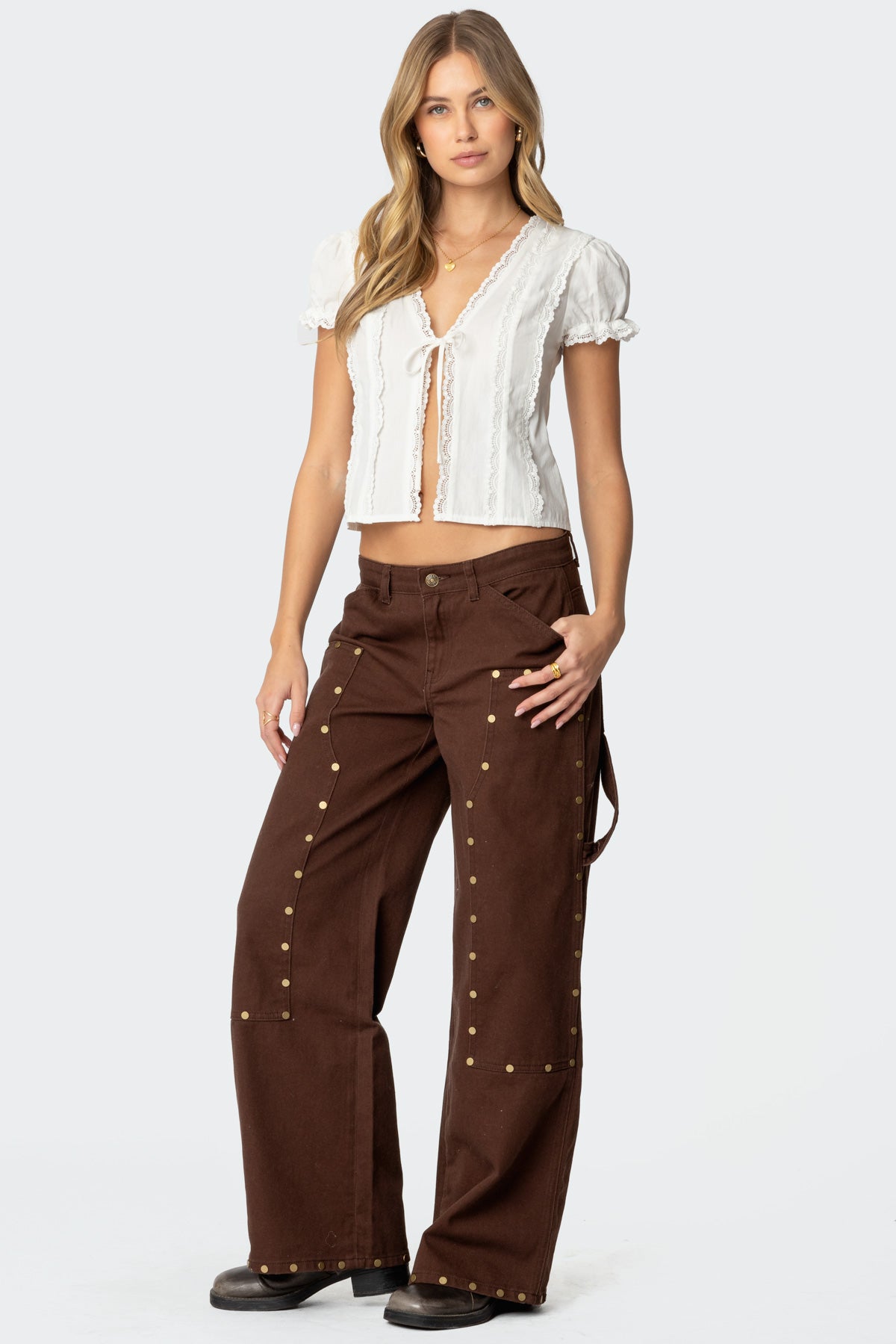Studded Low Rise Baggy Carpenter Jeans - Image 3
