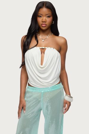Giana Iridescent Strapless Cowl Neck Top