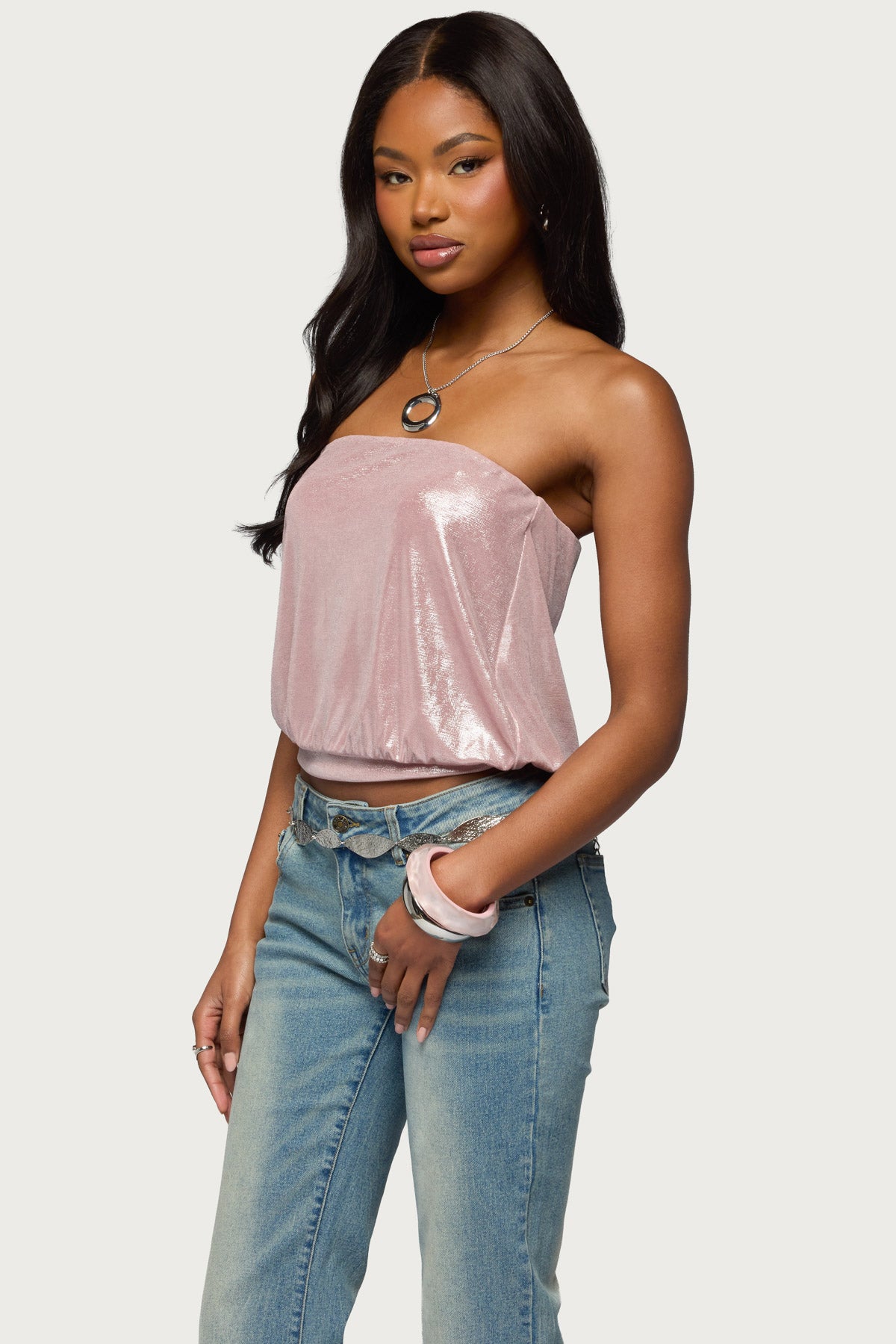 Leira Silky Sparkly Strapless Top - Image 3
