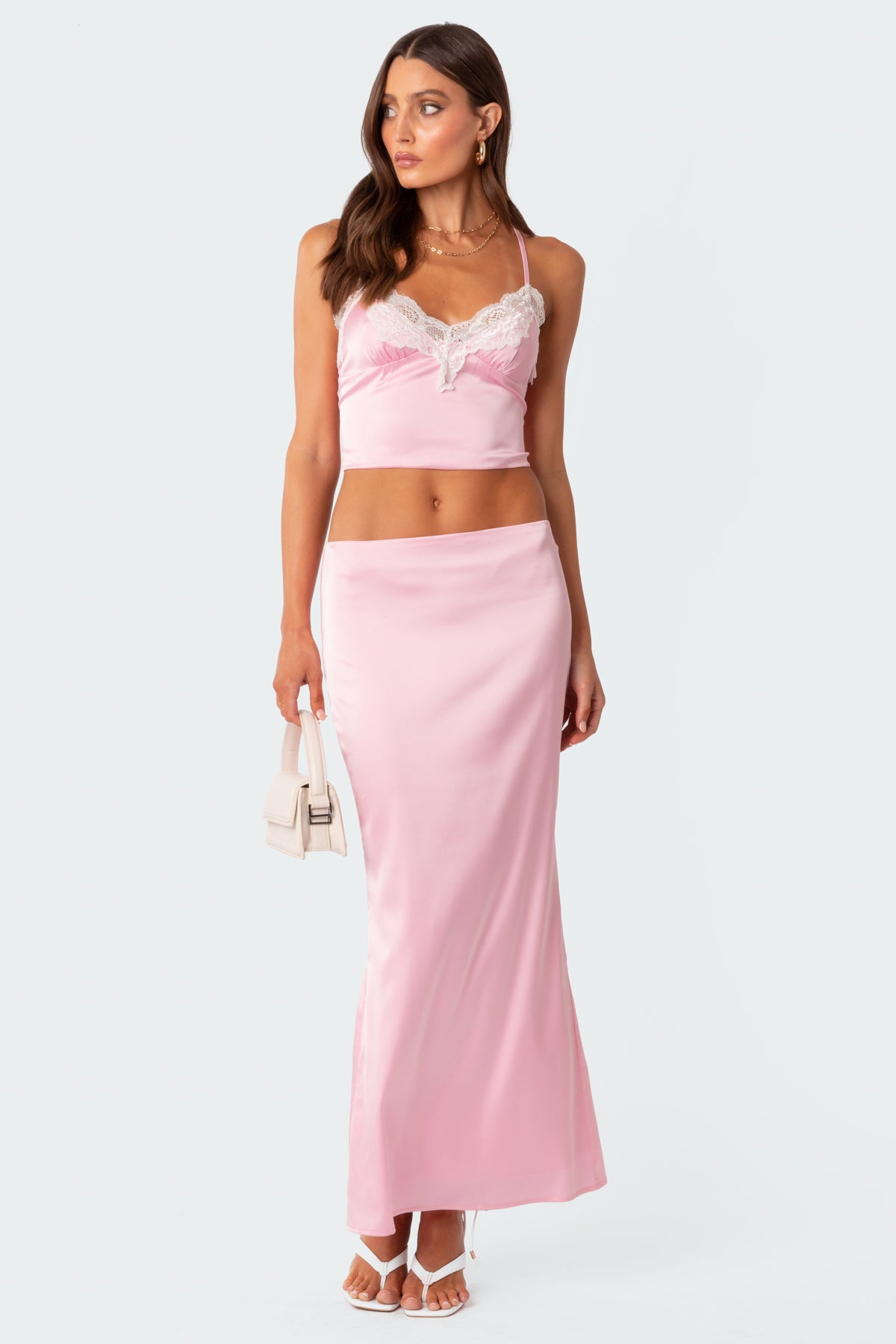 Brandi Lace Trim Satin Effect Tank Top - Image 3
