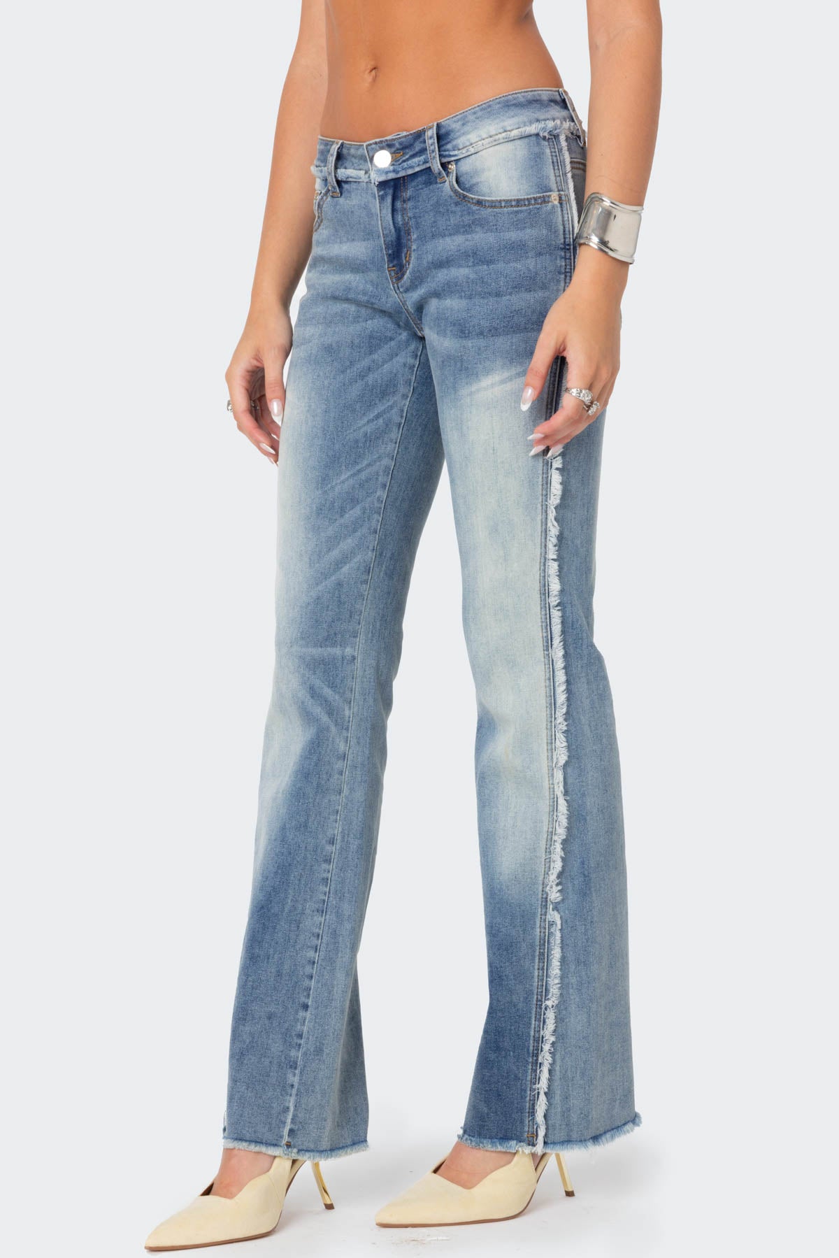 Frayed Seam Washed Low Rise Straight Leg Jeans - Image 4