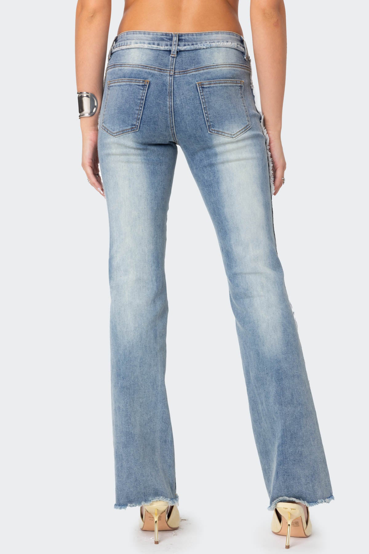 Frayed Seam Washed Low Rise Straight Leg Jeans - Image 5
