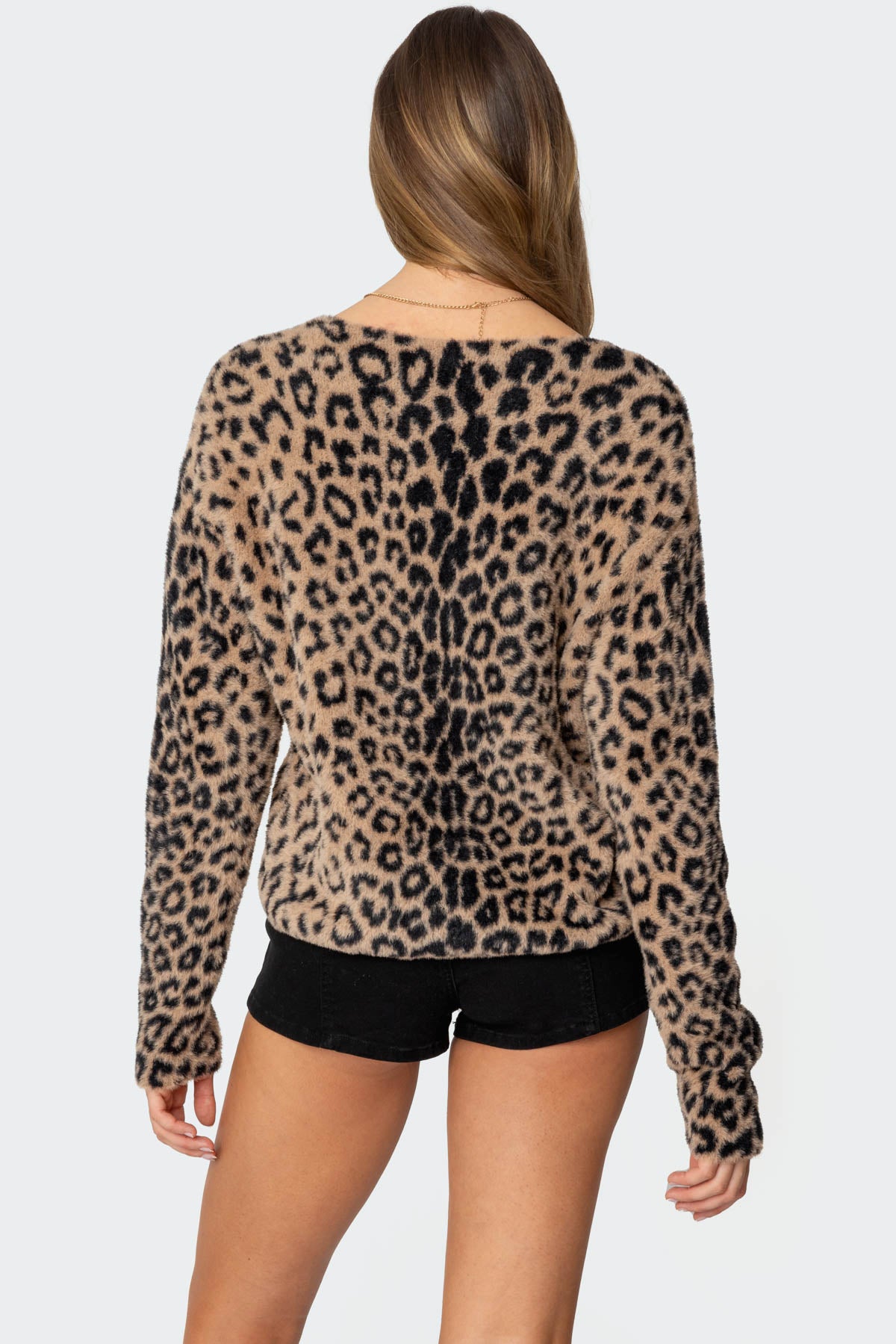 Leopard Printed V Neck Cardigan - Image 5