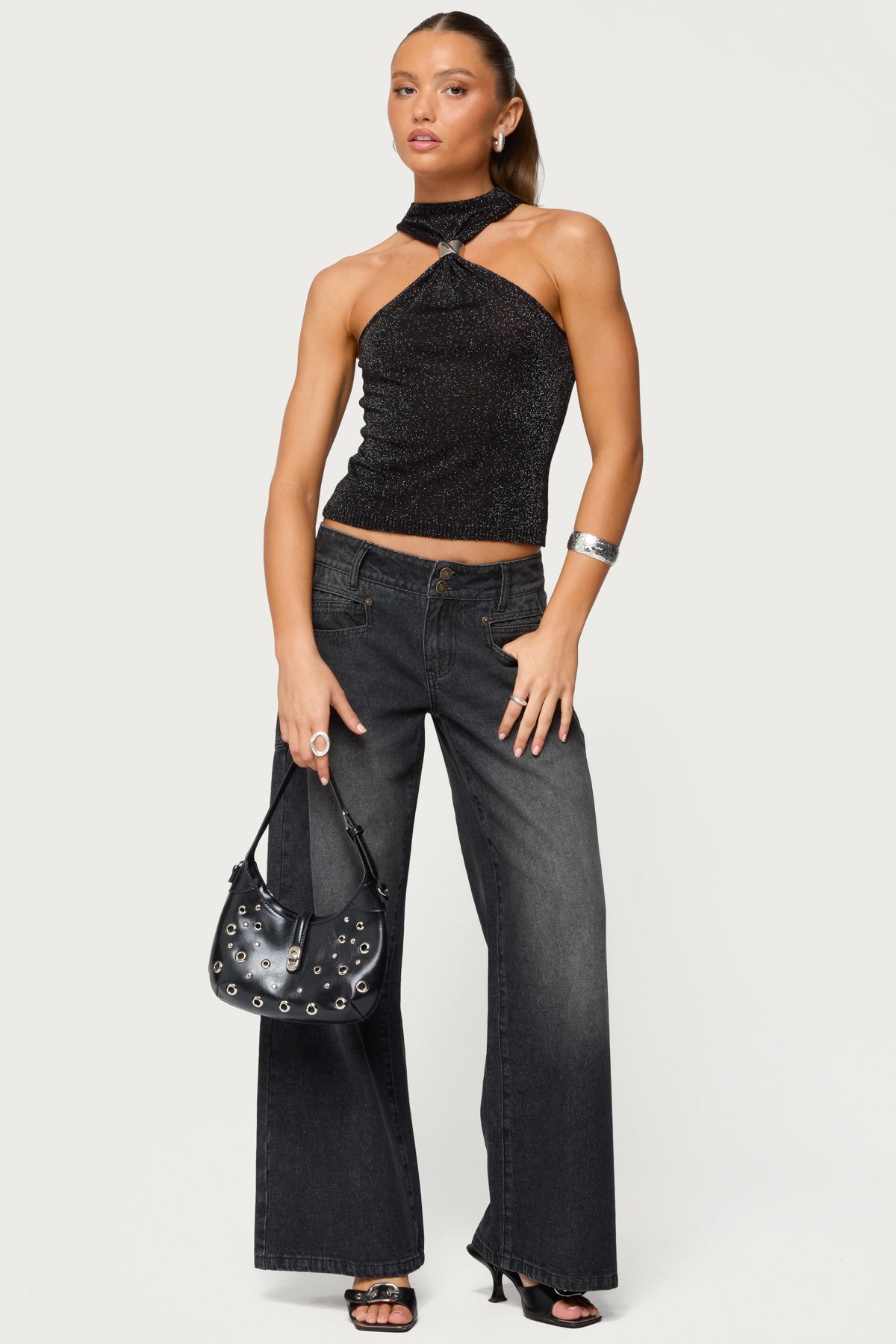Nalia Gathered Ring Glitter Knit Top - Image 2