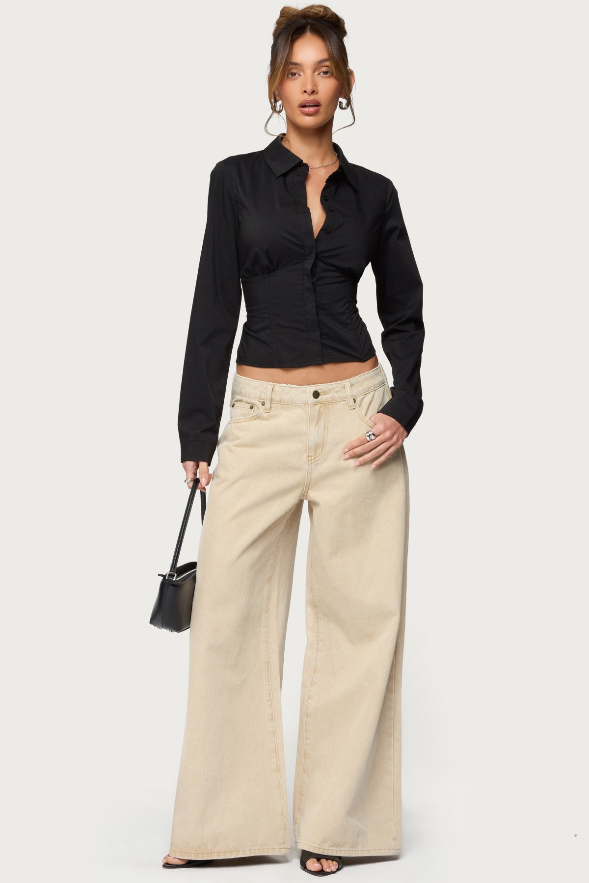 Buttoned Belt Low Rise Baggy Jeans - Image 2