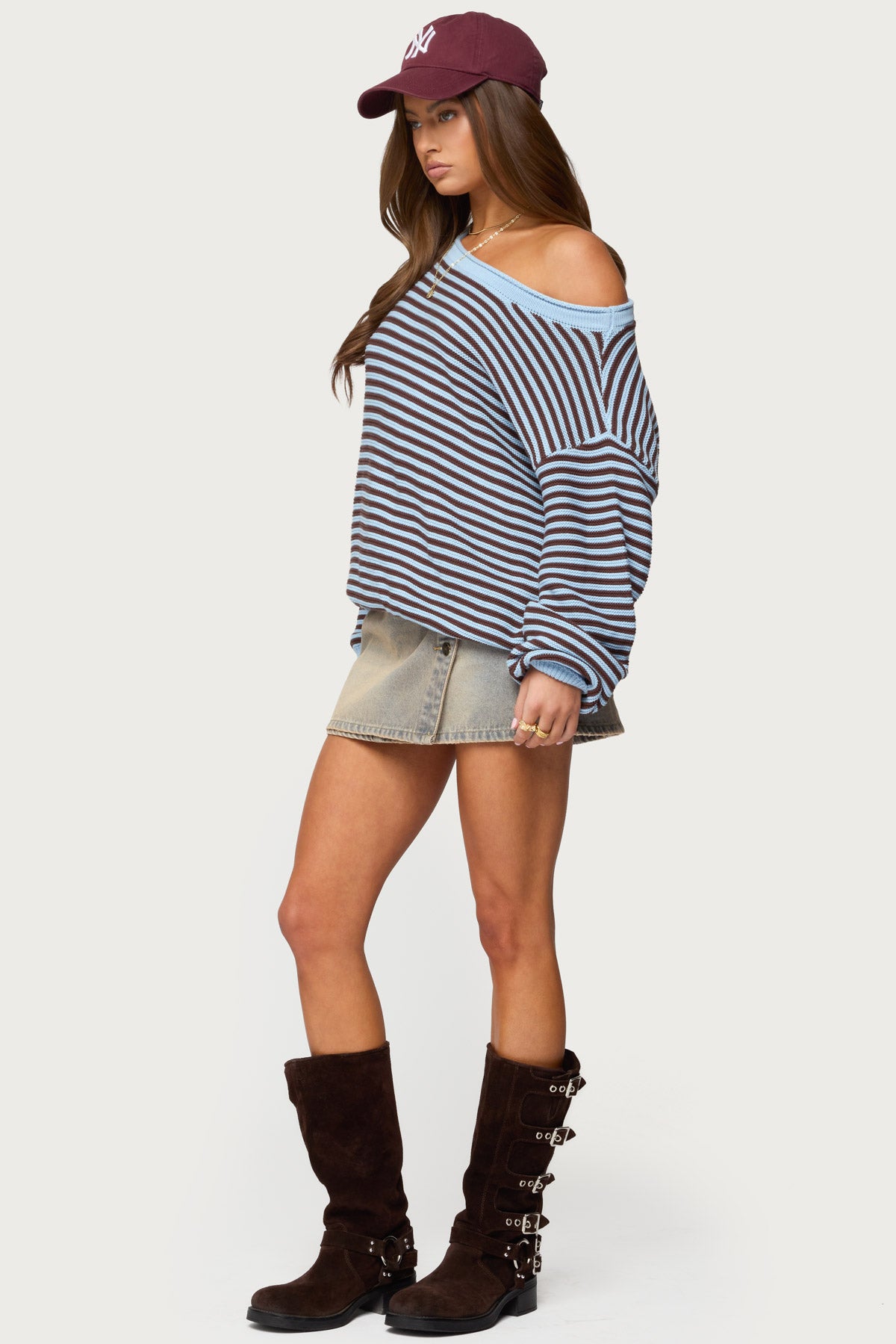 Averi Striped Oversized Off Shoulder Sweater - Image 4