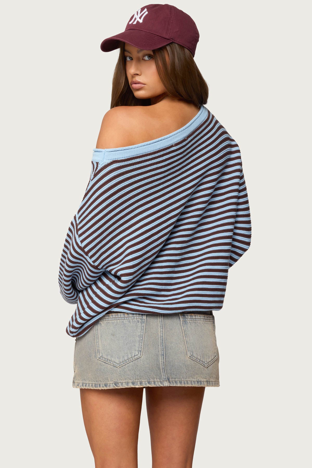 Averi Striped Oversized Off Shoulder Sweater - Image 5