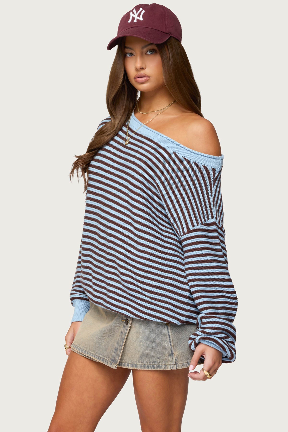 Averi Striped Oversized Off Shoulder Sweater - Image 3