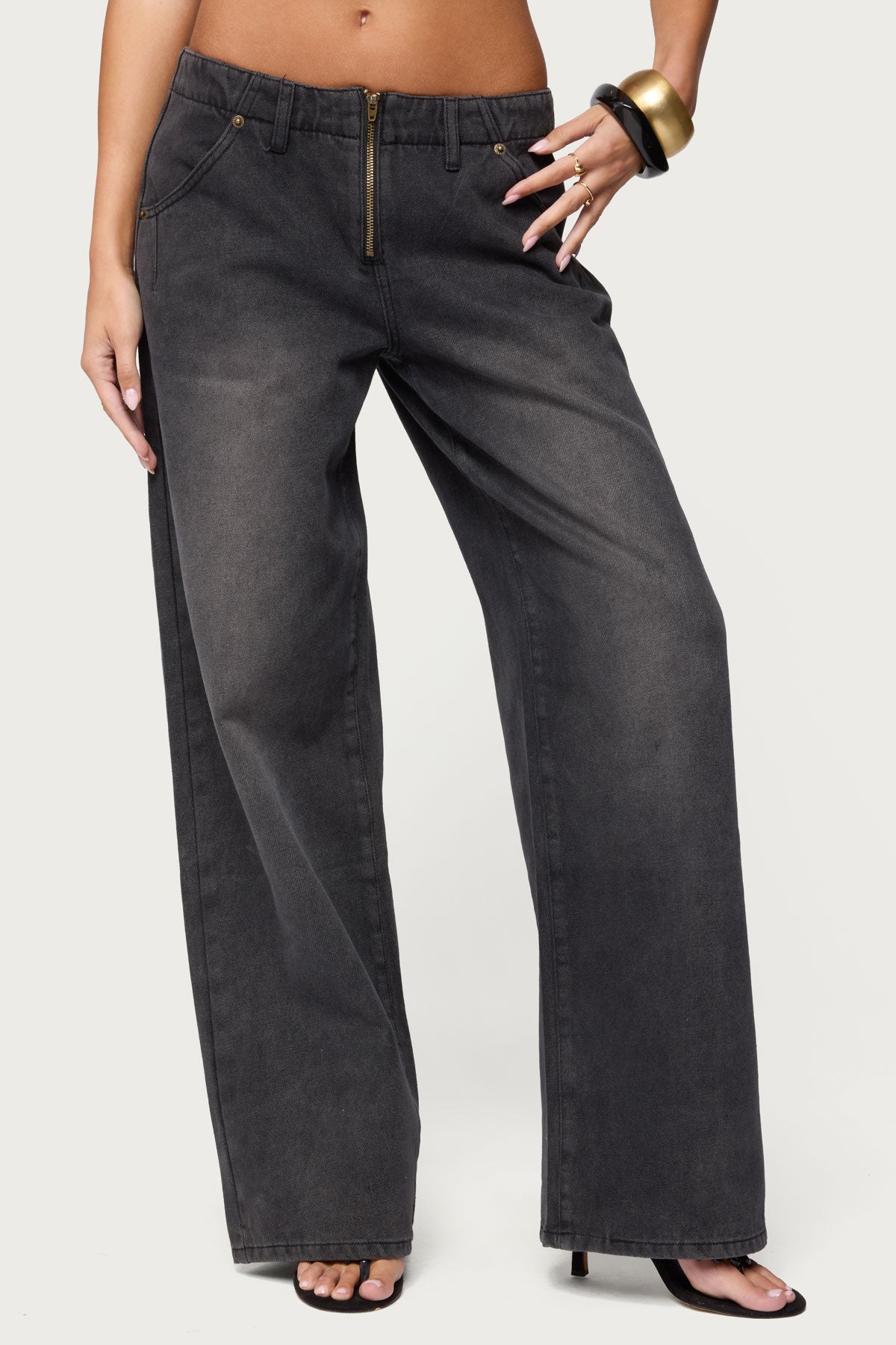 Aliyah Zip Low Rise Baggy Jeans - Image 2