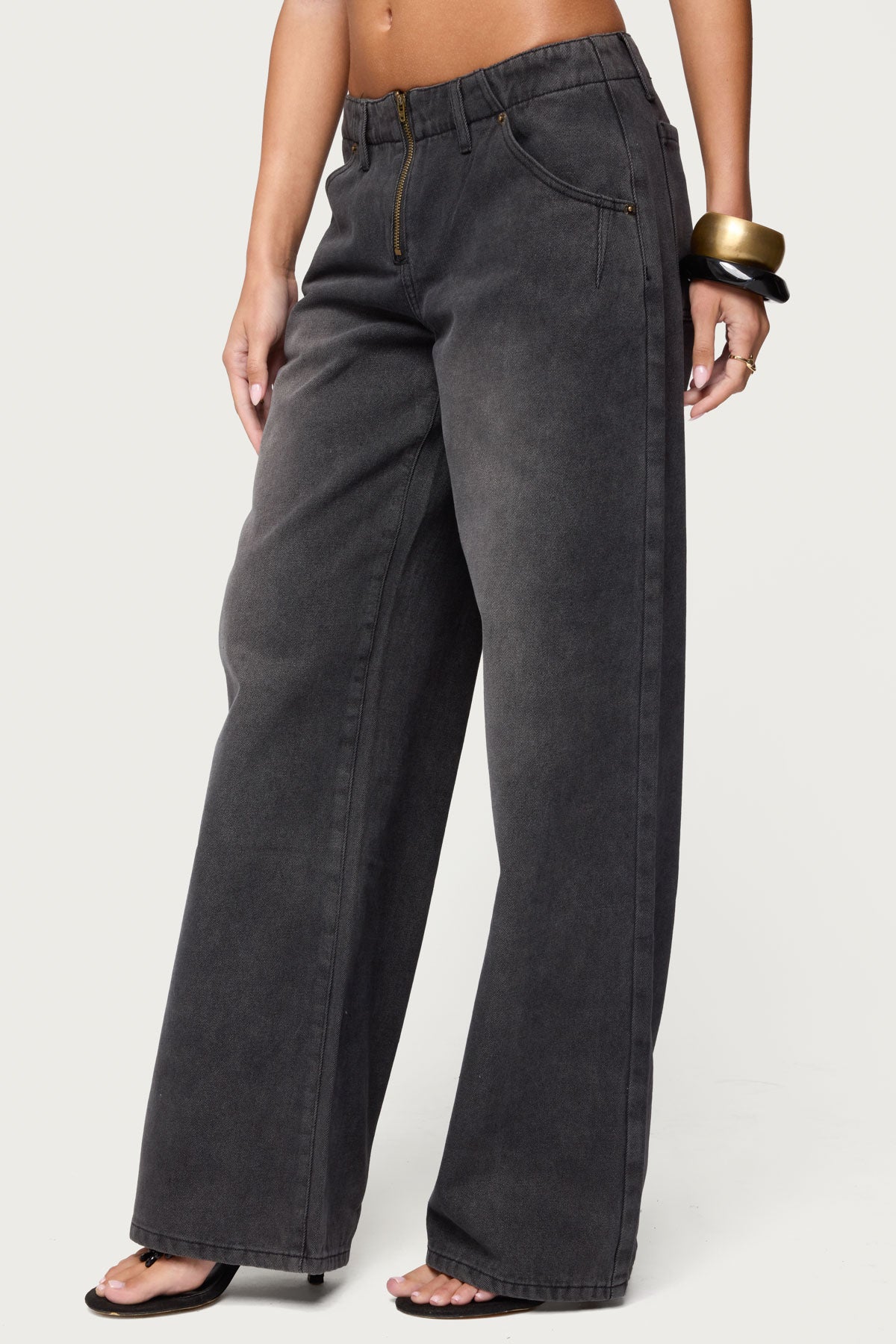 Aliyah Zip Low Rise Baggy Jeans - Image 3