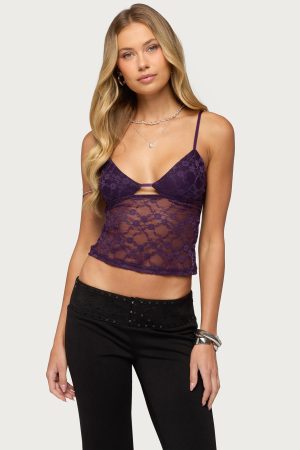 Sheer Lace Cutout Tank Top