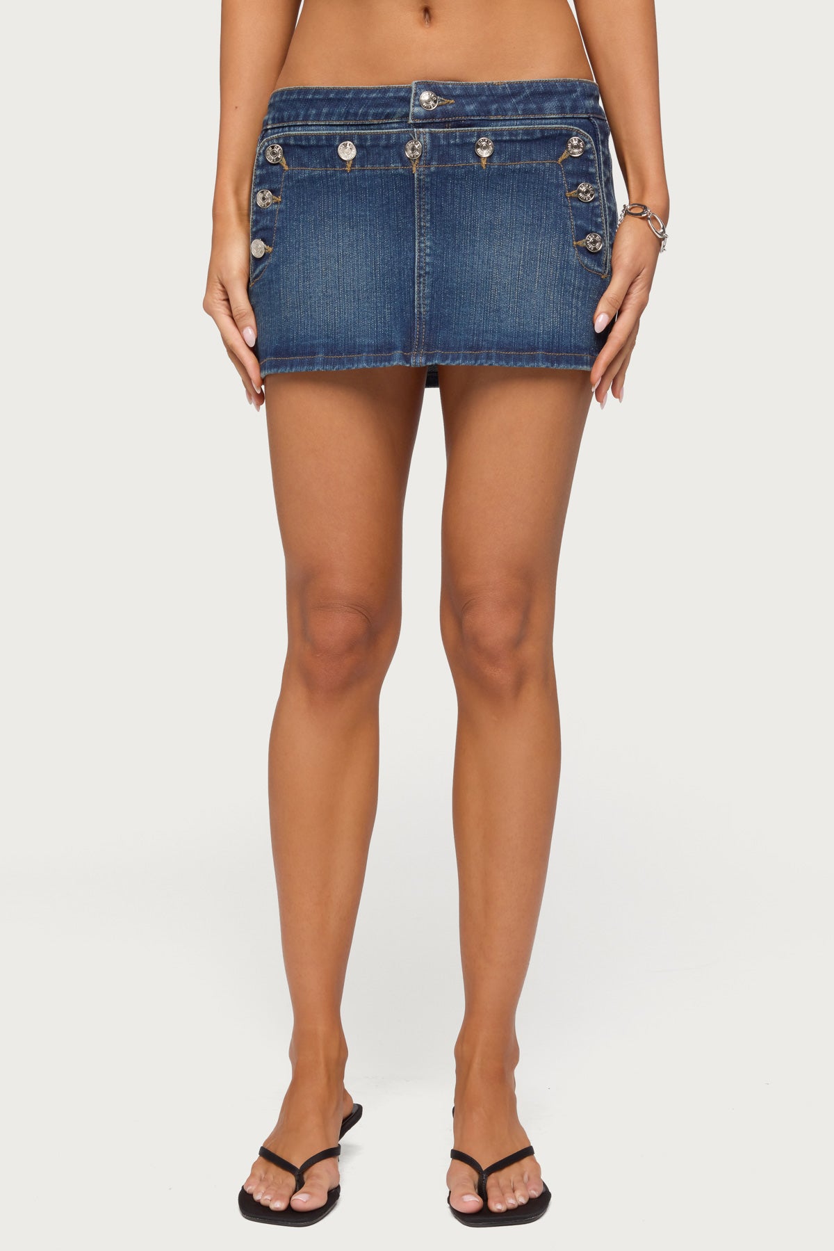 Fridie Buttoned Denim Mini Skort - Image 2