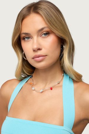 Stone & Pearl Charm Necklace
