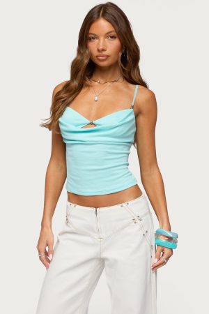 Layered Bra Cowl Neck Top