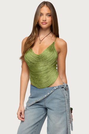 Elenie Fringed Cowl Neck Top