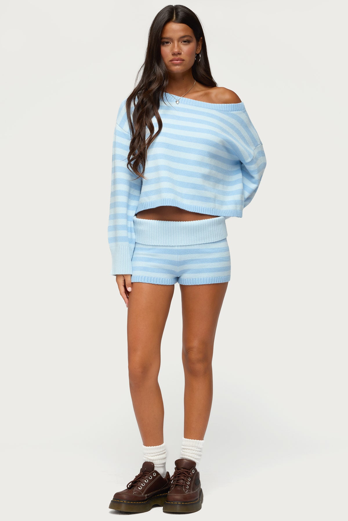 Saphi Striped Foldover Knit Shorts - Image 5