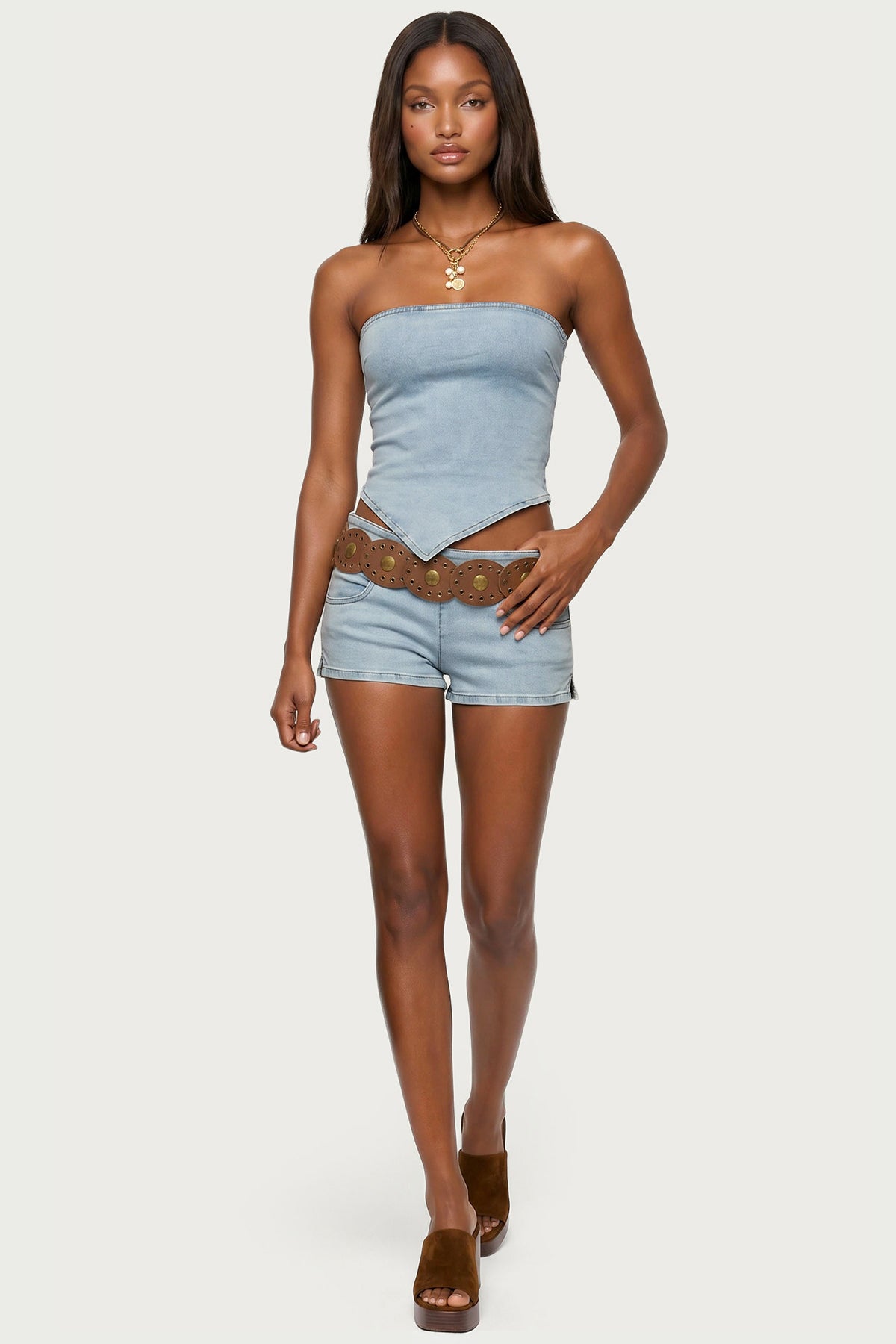 Zaida Asymmetric Denim Strapless Top - Image 4