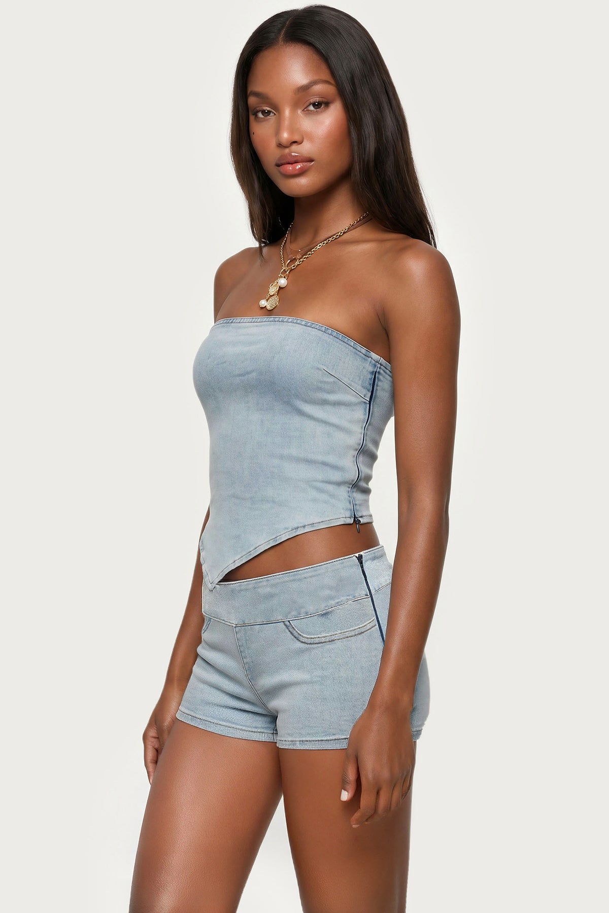 Zaida Asymmetric Denim Strapless Top - Image 3