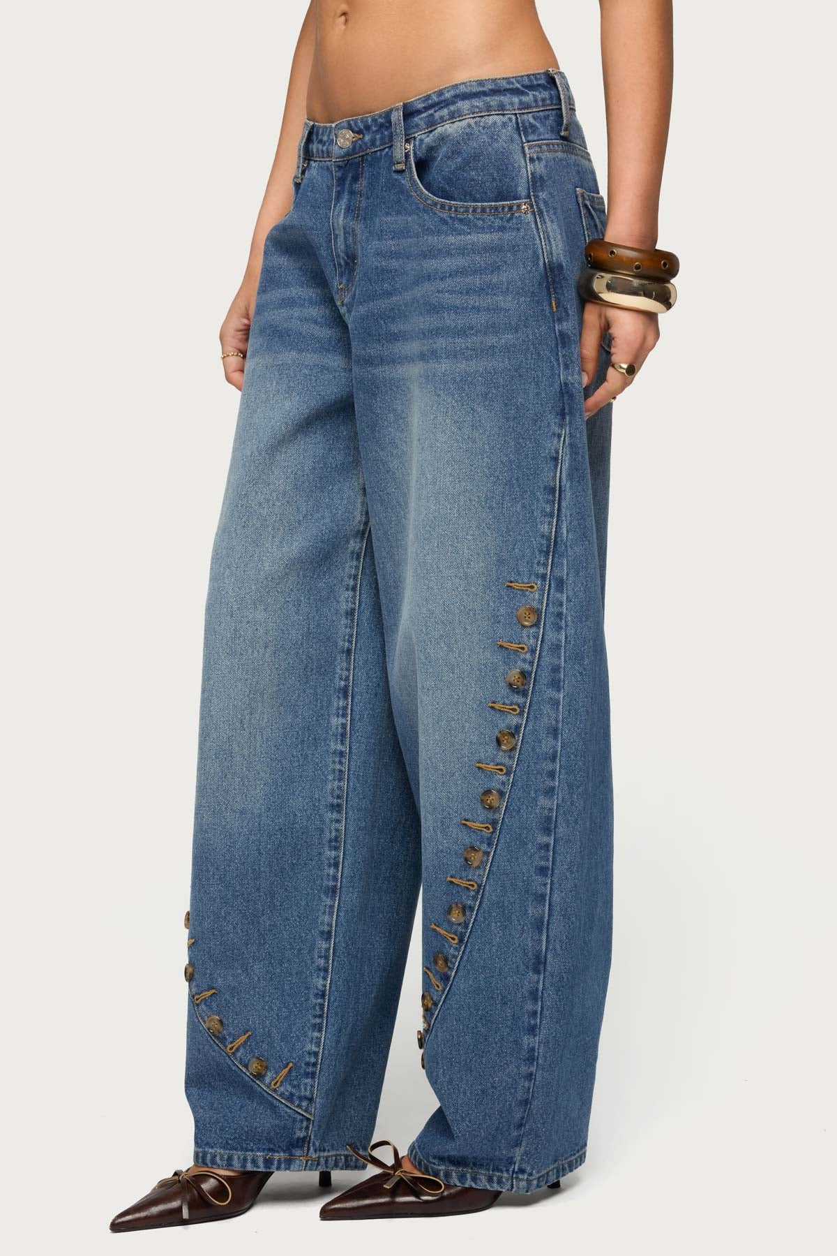 Button Stitch Low Rise Barrel Jeans - Image 4
