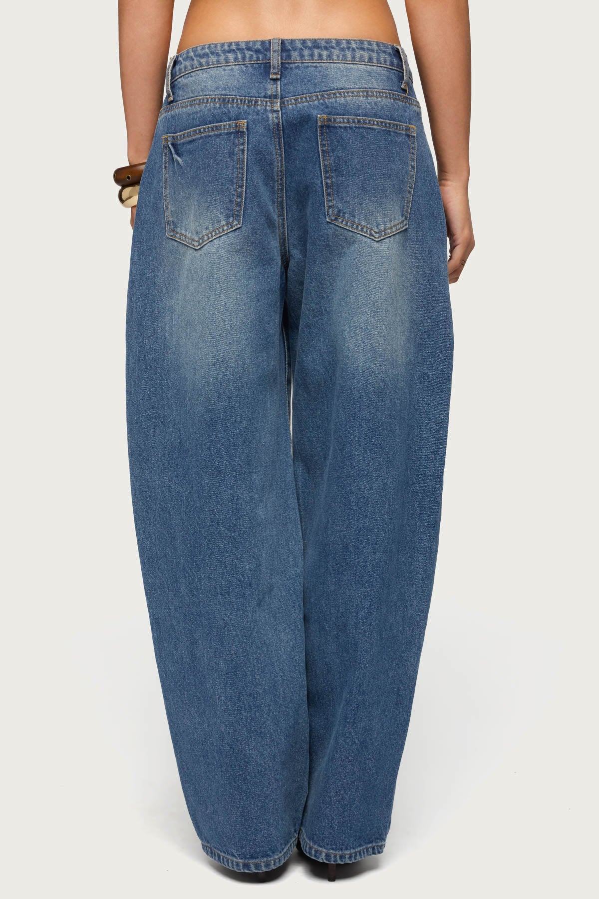 Button Stitch Low Rise Barrel Jeans - Image 5