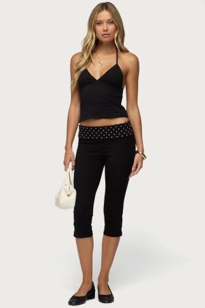 Genni Polka Dot Foldover Capri Pants