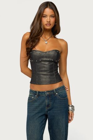 Izara Studded Faux Leather Corset