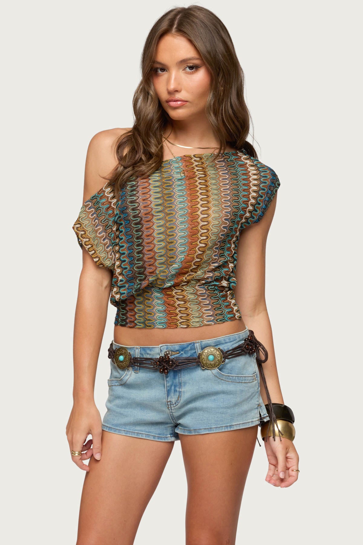 Taniya Off Shoulder Zigzag Crochet Top - Image 2