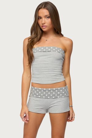 Presley Stripe & Polka Dot Foldover Tube Top