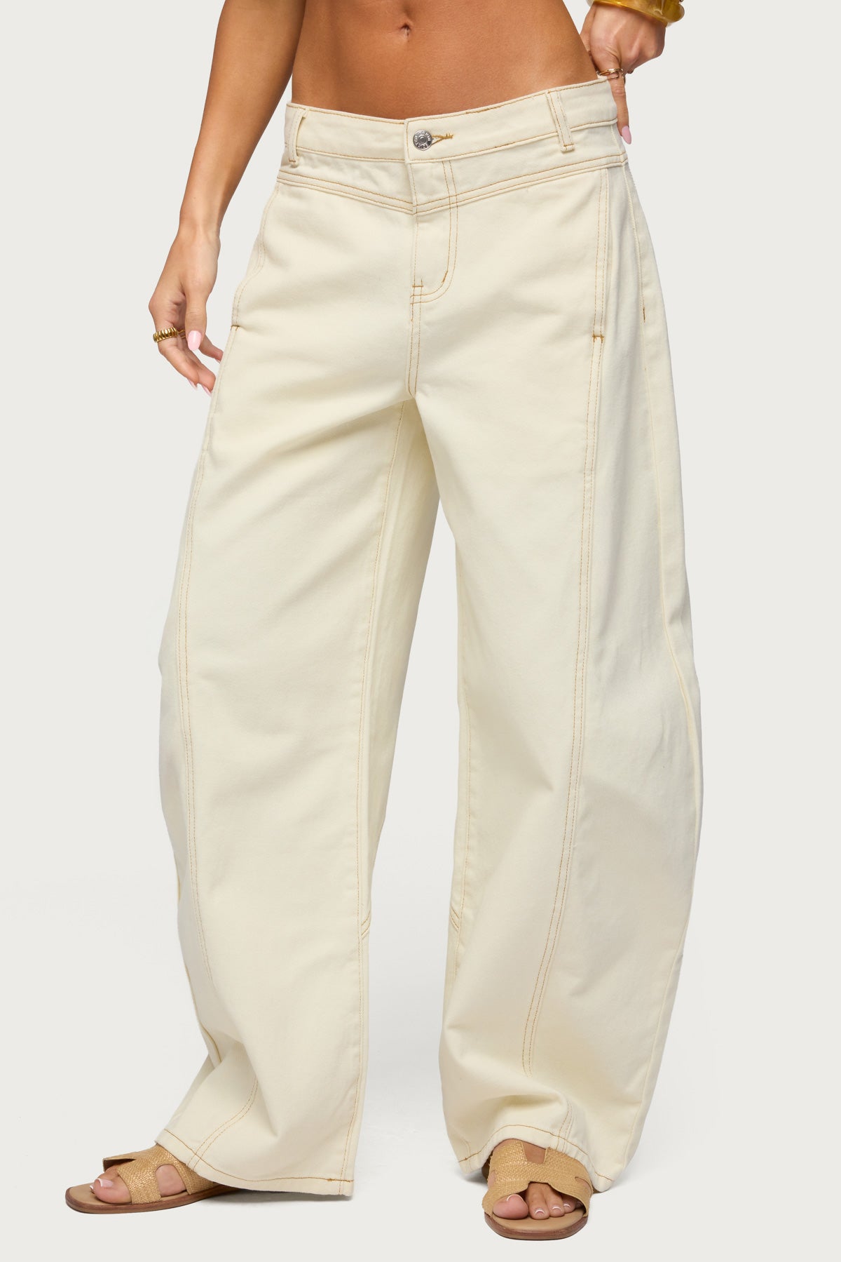 Gili Contrast Stitch Low Rise Barrel Jeans - Image 2
