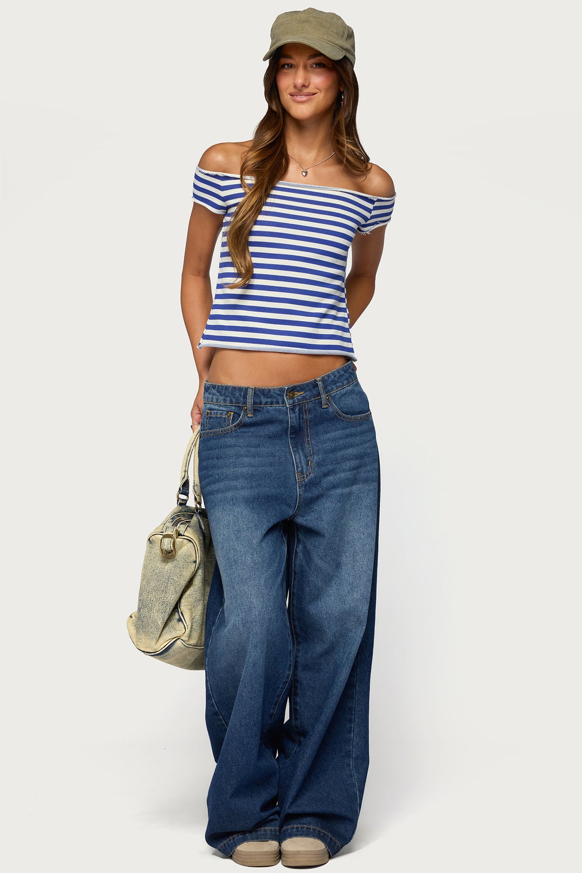 French Terry Striped Off Shoulder Top - Image 2