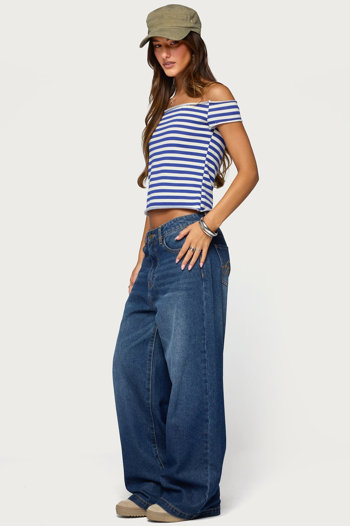 French Terry Striped Off Shoulder Top - Image 3