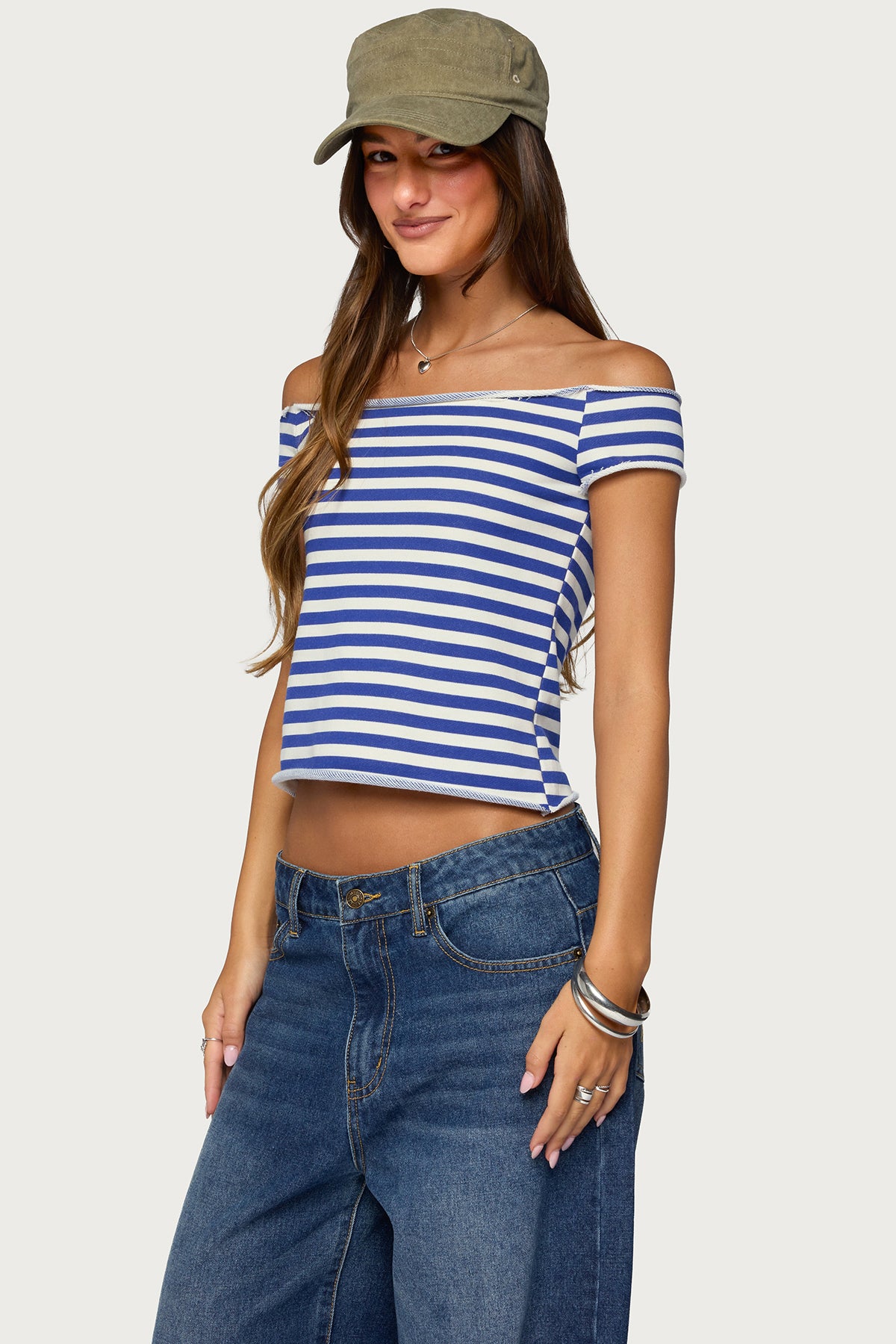 French Terry Striped Off Shoulder Top - Image 5