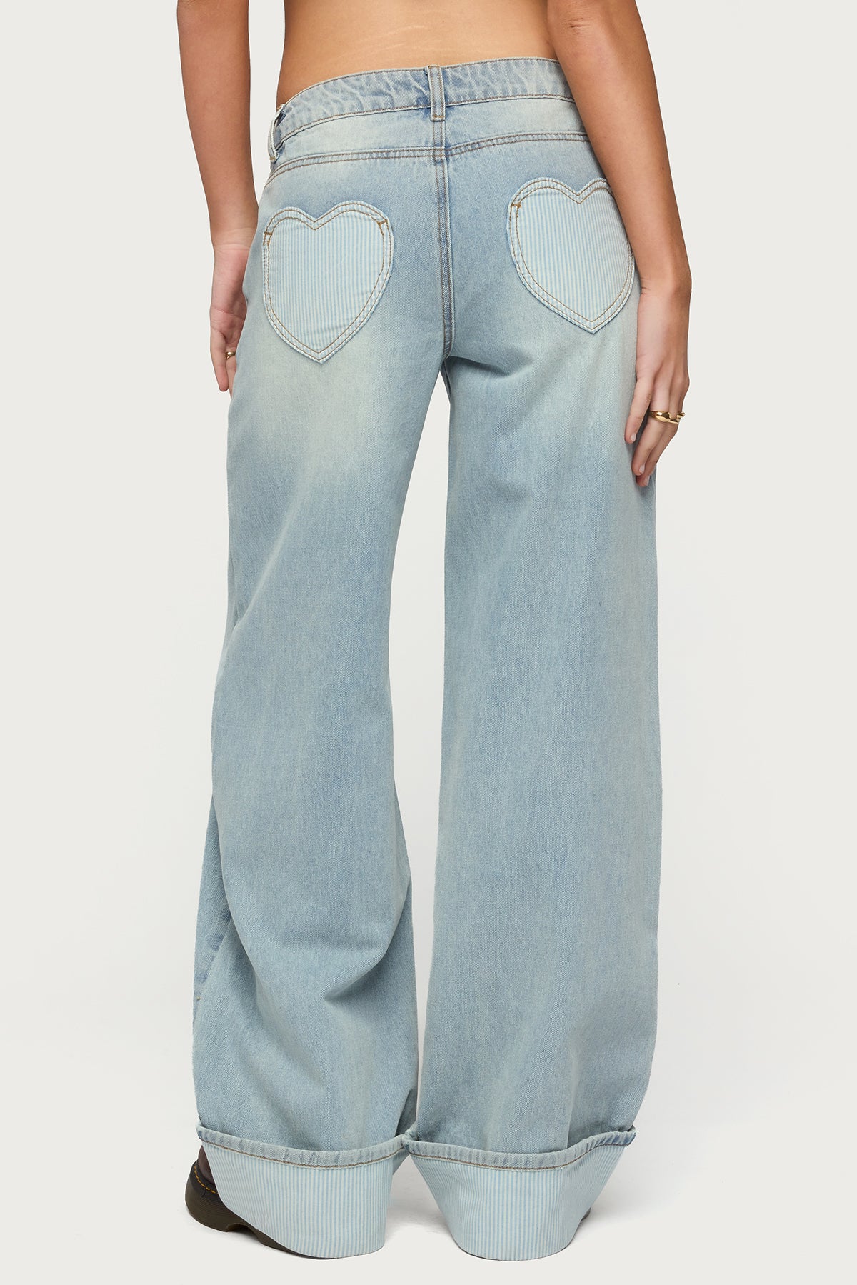 Contrast Heart Low Rise Baggy Jeans - Image 5