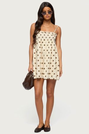 Polka Dot Linen Look Mini Dress