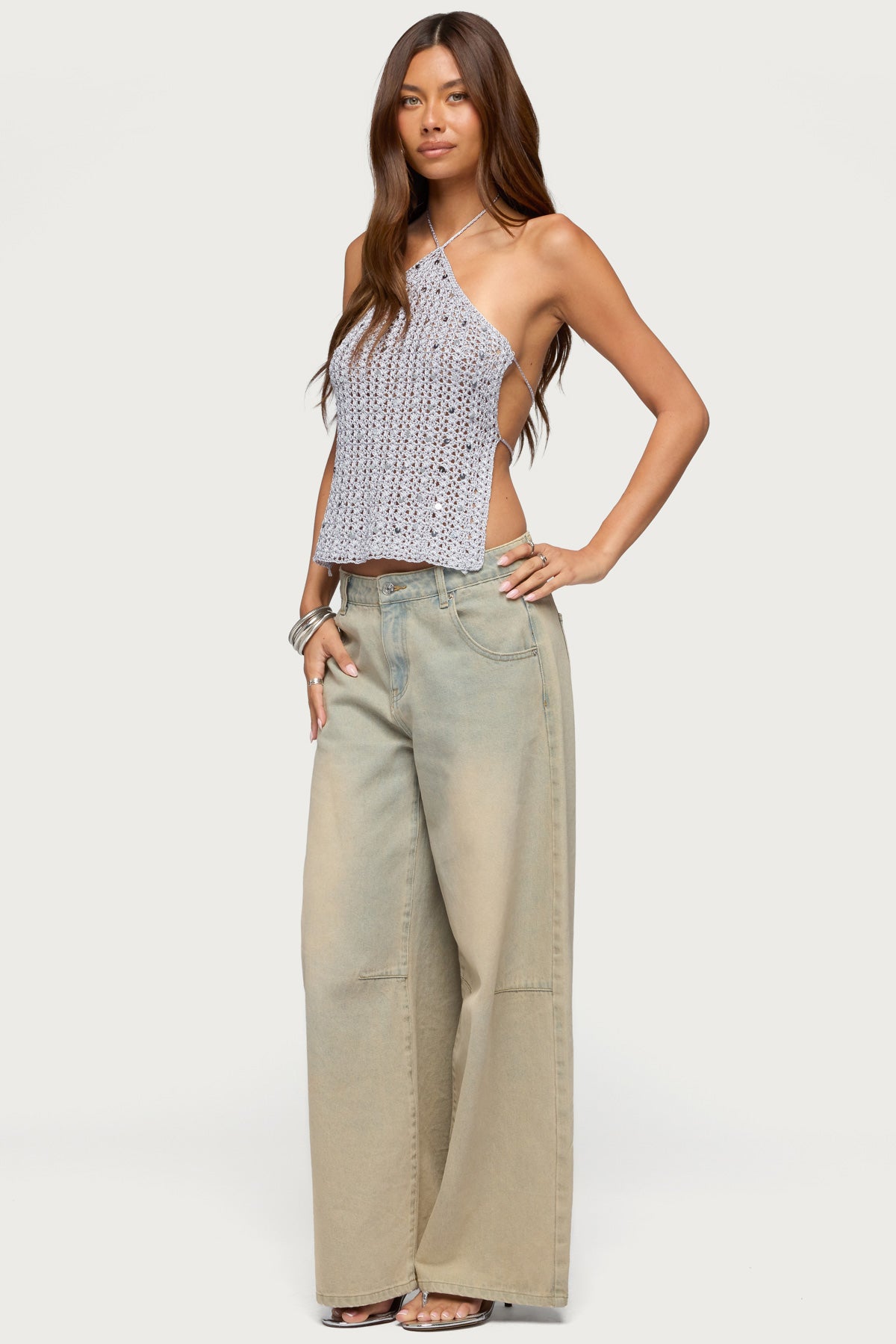 Thaly Backless Sequin Crochet Halter Top - Image 4