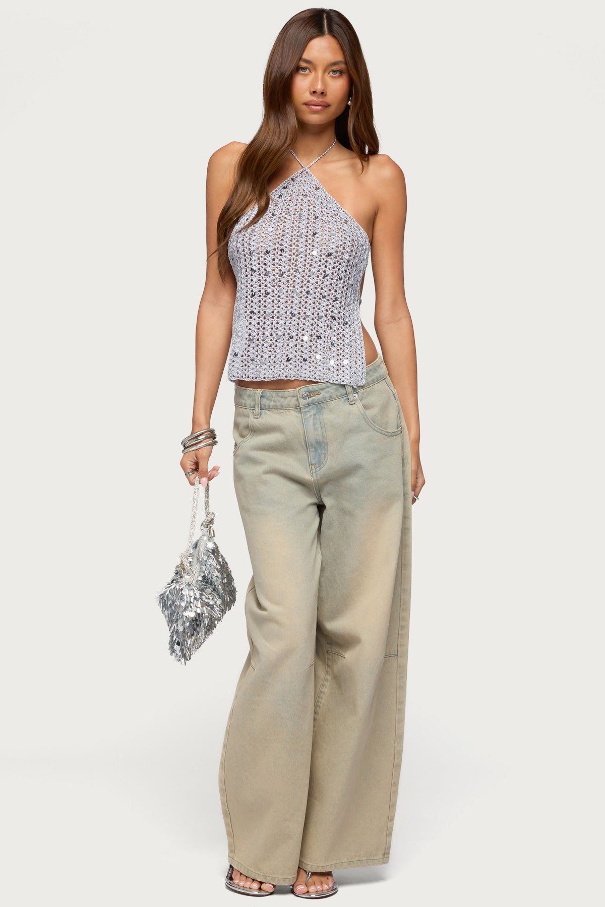 Thaly Backless Sequin Crochet Halter Top - Image 2