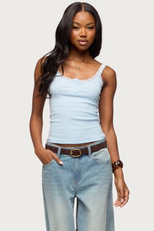 Contrast Stitched Lacey Henley Top