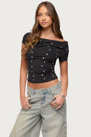 Bijou Metal Snap Cowl Neck Top
