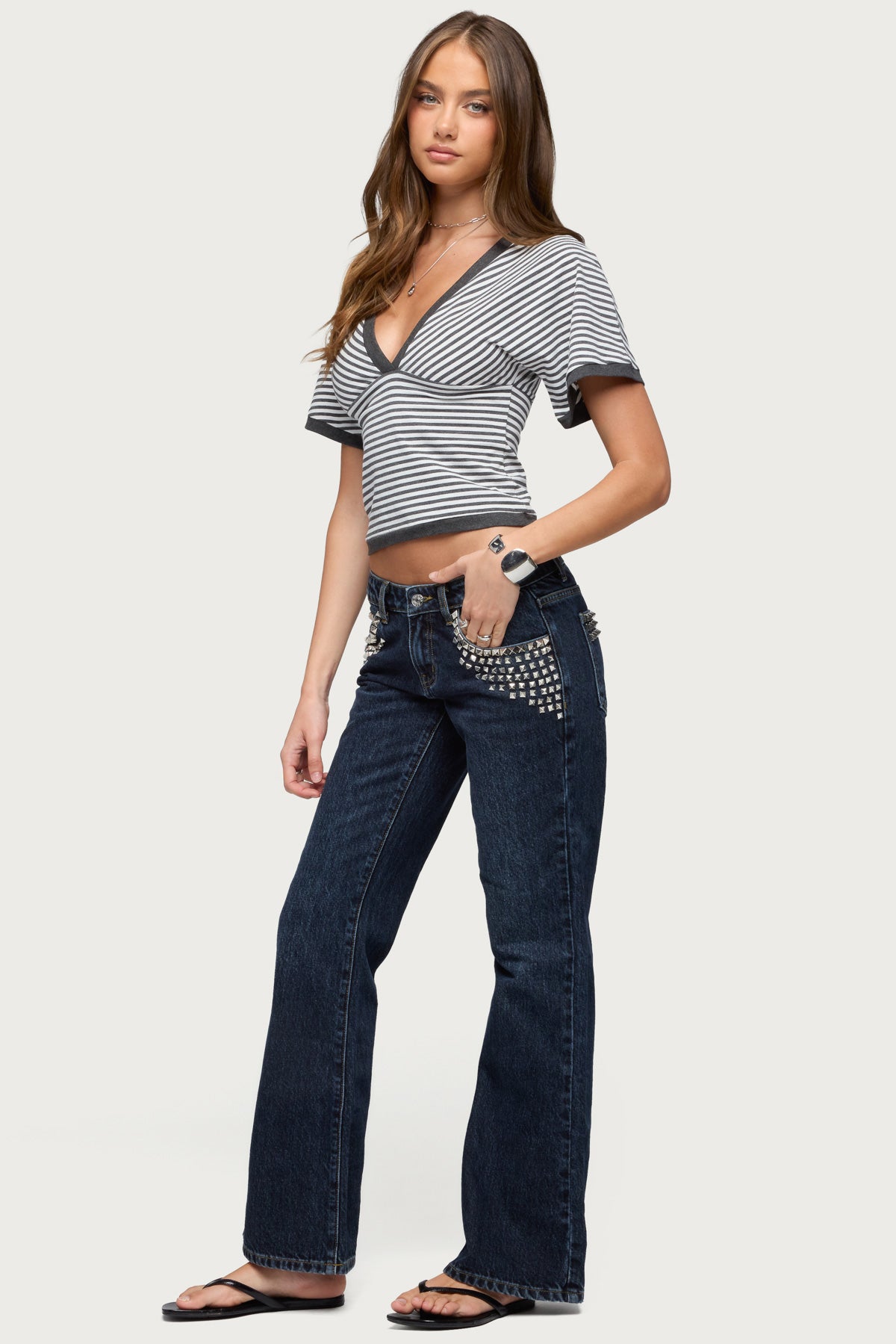 Primrosa Striped V Neck Flutter Top - Image 4