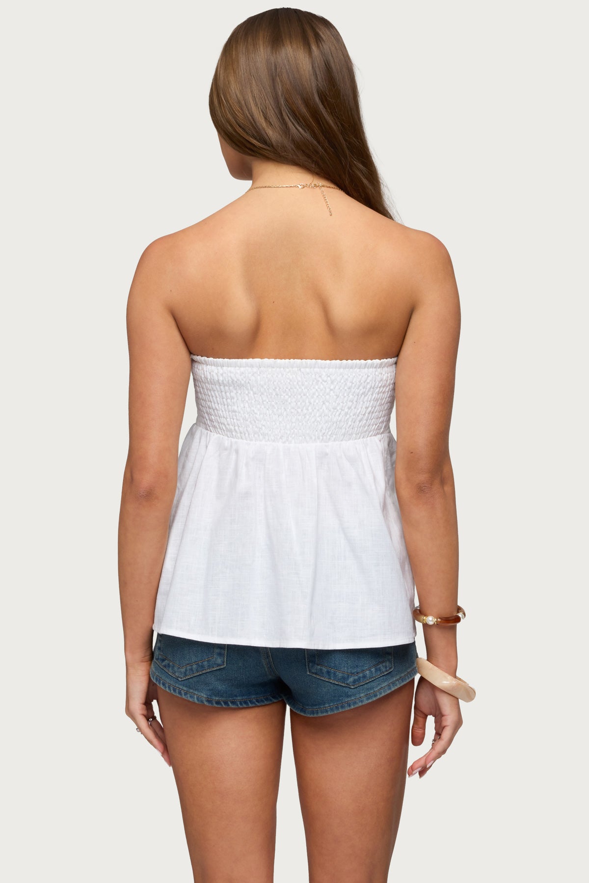 Linen Look Strapless Babydoll Top - Image 4