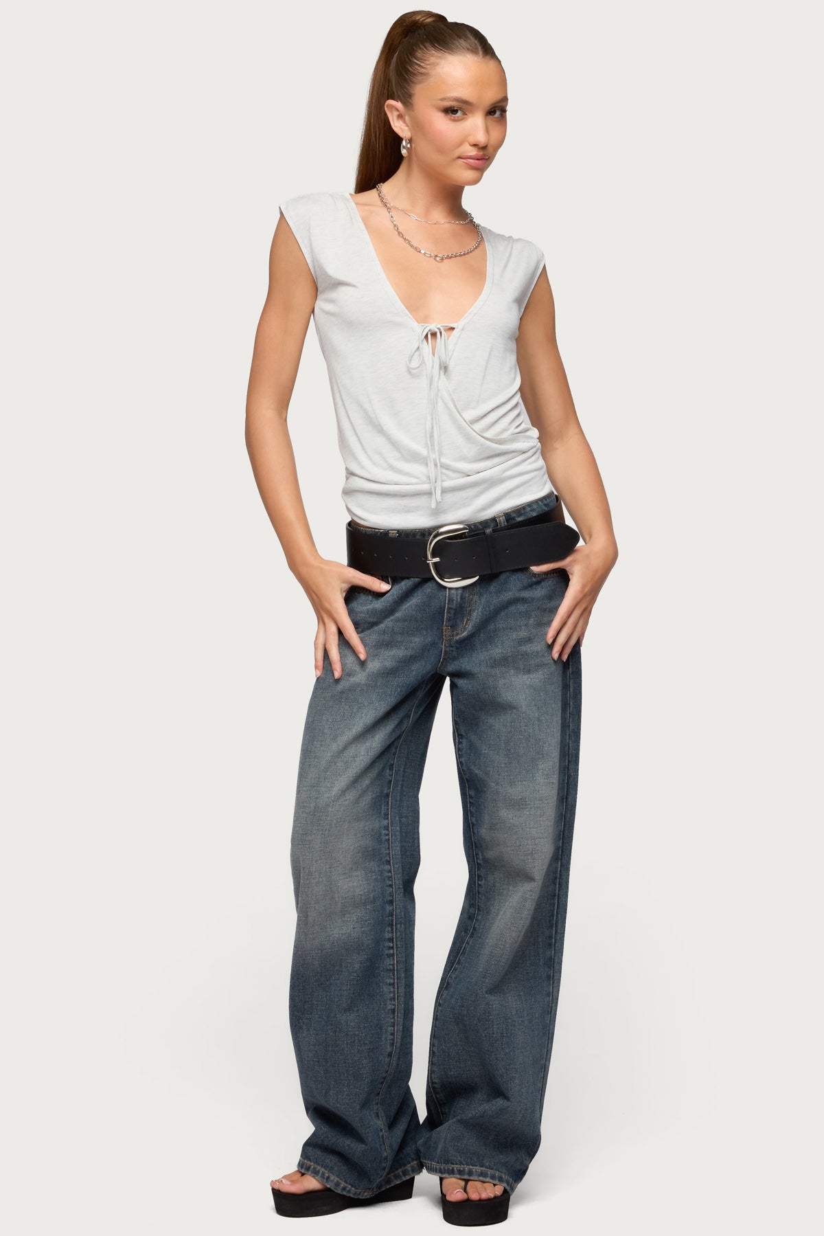 Tie Front V Neck Wrap Top - Image 5