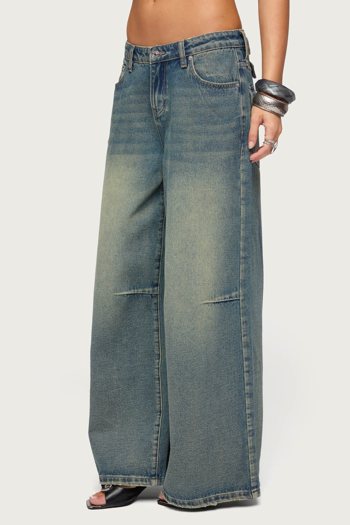 Adjustable Button Low Rise Baggy Jeans - Image 3